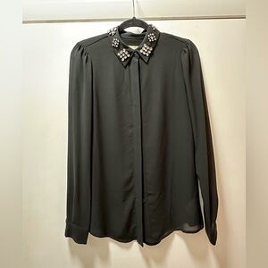 MICHAEL Michael Kors Black Blouse with Embellished Collar